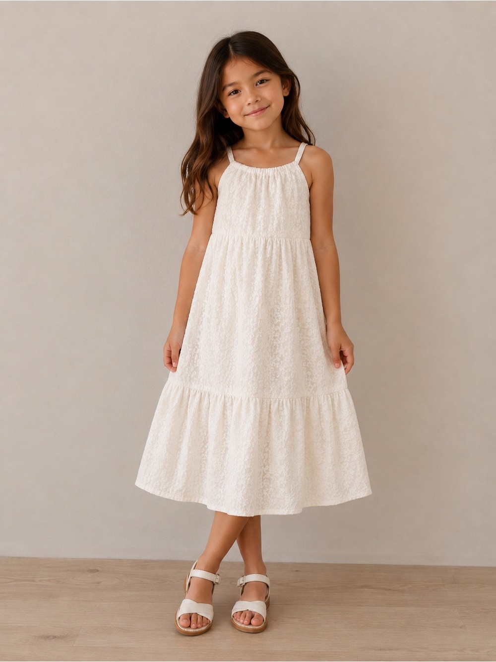 H&M Girls Ivory Textured Tiered Dress